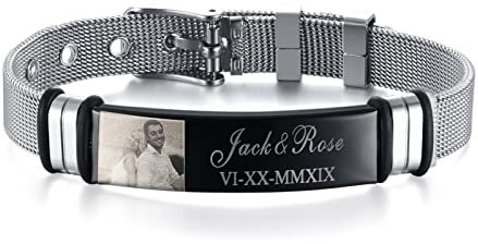 Vnox Braccialetti Personalizzati con Nome/Foto/Codice Morse per Uomo Incisione Nome Data Identificazione Codice Spotify Braccialetto in Acciaio Inossidabile Regali del Padre
