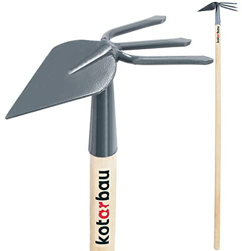 KOTARBAU® Doppel-Hacke Herzblatt 80 x 100 mm 3 Zinken 110 mm mit Stiel 112 cm Gartenhacke Pflanzhacke Unkrauthacke Gartenwerkzeug zum Umpflanzen Jäten Gartenpflege