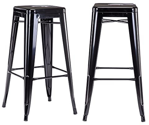 DUHOME Tabouret de Bar Industriel Chaise Salle à Manger Lot de 2 Tabouret Empilables Siège Bistrot Cadre en Métal pour Cuisine Restaurants (Noir, 76cm)