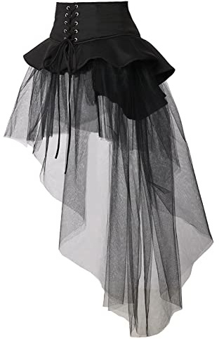 BPURB Jupon Femme Steampunk Victorian Tutu Longues en Tulle Rockabilly Petticoat Jupe Gothique Pirate Corset Ceinture sous-Jupe