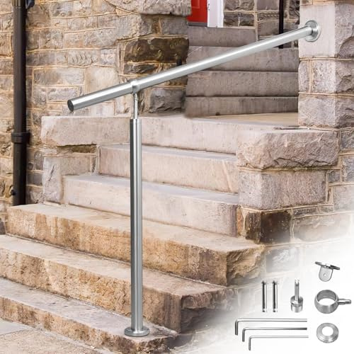 Randaco 150CM Edelstahl Eingangsgeländer Handlauf Geländer Treppengeländer für Drinnen und Drauße, Wandhandlauf Seitliche Montage Winkel Einstellbar