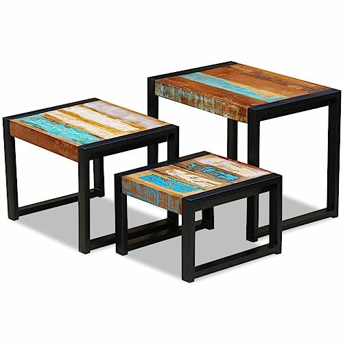 ZEYUAN 3-TLG. Satztisch-Set, Beistelltisch, Kleiner Tisch, Coffee Table, Sofatisch, Couchtisch, Wohnzimmer Tisch Für Couch, Altholz