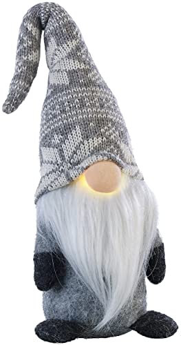 infactory Weihnachtswichtel: Deko-Wichtel mit leuchtender Nase, batteriebetrieben, 34 cm hoch, grau (LED-Deko-Figuren, Wichtel Dekoration, Weihnachten)