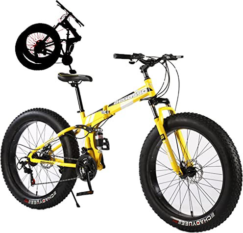Fette Reifen Faltrad Klapprad Klappfahrrad Mountainbike 21 Gang Fahrräder Klappfahrrad Faltrad Lastgewicht 200 Kg Folding Bike Faltbares Mountainbike für Outdoor Reisen Camping,Yellow,26inch