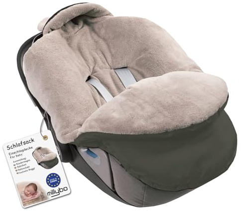 millybo Fußsack Baby Einschlagdecke für Winter geeignet für Kinderwagen Babyschale Autositz Buggy (Nylon Olive- Minky Latte 607.001)