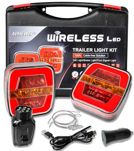 AOHEWEI Magnetic Wireless LED Trailer Bakljus Set 12/24 V, kabelfria vattentäta dynamiska bakljus med magnet ECE EMC godkänd för släp, lastbil, husvagn eller lastbil