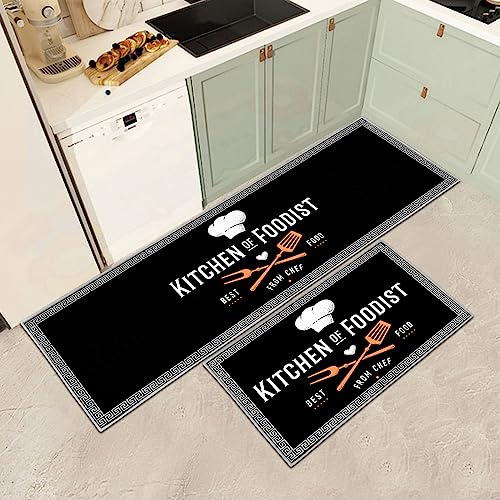 Köksmattor, 2-pack, halkfria, tvättbara, hållbara kökslöpare, hall, anti-trötthet, köksmatta, löpare för badrum, vardagsrum, hall (H, 40 x 60 + 40 x 120 cm)