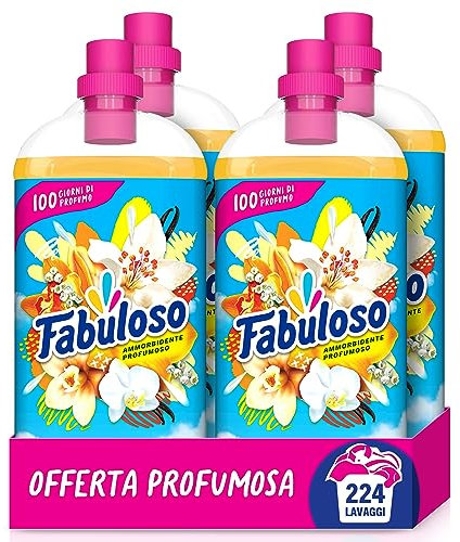 Fabuloso Ammorbidente Concentrato Profumato Vaniglia & Orchidea 4x1,25L | Fragranza che Dura per Settimane* | Fragranza Attivata dal Movimento | Rende i Capi Più Facili da Stirare** | 224 Lavaggi
