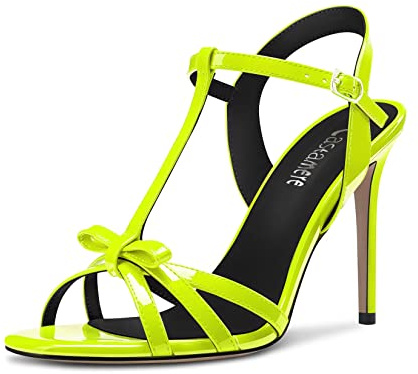 Castamere Mujer Aguja Alto High Heel Abierta Punta Correa Tobillo T-strap Nudo Arco Sandalias Baile Casual 10 CM Heels