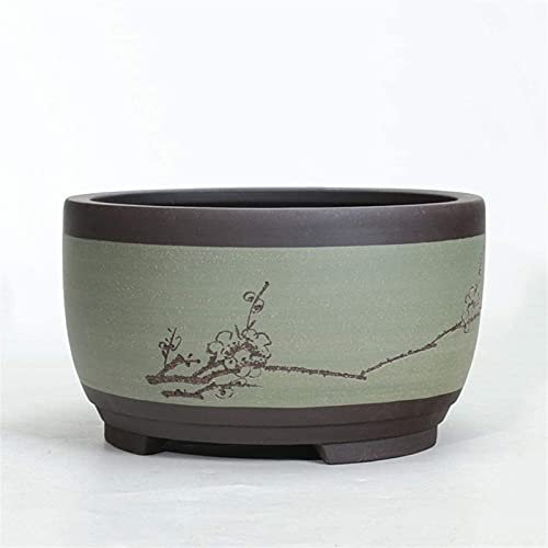 Trommelförmiger Blumentopf im chinesischen Stil, rund, Blumentöpfe, Pflanzgefäß, Heimdekoration, Bonsai-Blumentopf, Desktop-Pflanzenbehälter (Color : Green, Size : L-25.5CM)