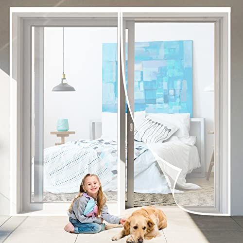 Magnetic Fly Screen 245 x 265 cm, Magnetic Fly Mesh, Magnetic Patio Door Screen, Noiseless Closure for Patio Door, Sliding Door, Double Door, French Door, White