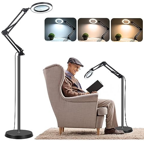 NZQXJXZ Aufgerüstet 3-in-1 Lupe mit Licht und Ständer, 10-fache Echtglas Lupenlampe mit Ständer, 3 Farbmodi 10 stufenlos dimmbare lupenbrille für Naharbeiten, Schmuck, Lesen, Basteln, Hobby