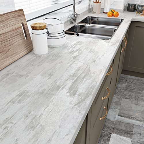 Wallercity Carta da parati ruvida spessa in legno bianco grigio per controsoffitti Peel and Stick, carta da parati opaca grigio cemento effetto legno, carta da parati stick and peel 40 x 800 cm carta