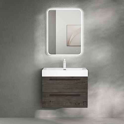 doporro Badmöbel-Set Waschbeckenunterschrank in Grau-braun 73x48x60cm | Wandhängendes Badmöbel-Set mit Mineralguss-Waschbecken, Soft-Close-Schubladen – pflegeleicht für moderne Bäder Quadratto