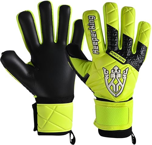 Keeperking SP 2.0, Junior, Jugendliche, Erwachsne, Kinder Torwarthandschuhe mit Fingersaves, Torwarthandschuhe Herren aus Latex mit starkem Griff und abnehmbarem Fingerschutz (9, Gelb-schwarz)