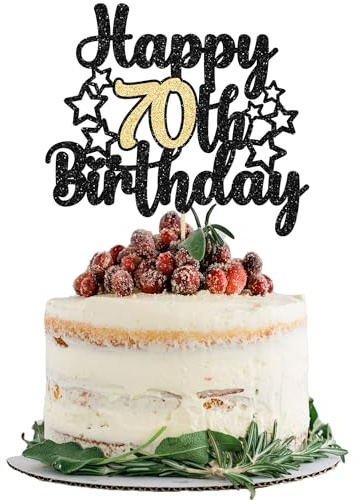 Gyufise 1Pc Happy 70th Birthday Cake Topper Black Gold Glitter Cheers to 70 Years Birthday Cake Pick 70 Fabulous Cake Decoration for Birthday Theme Happy 70th Birthday Party Supplies