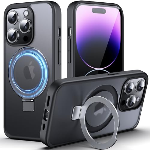 DASFOND Magnetic Designed for iPhone 14 Pro Case [Compatible with Mag-Safe] [Invisible Ring Kickstand] Slim Translucent Matte Shockproof Anti-Fingerprint Cover Case for iPhone 14 Pro 6.1, Black