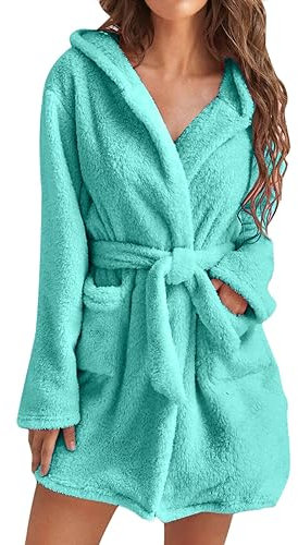 Accappatoio Adulti Donna in Spugna Vestaglia da Bagno Lunga in Cotone con Cappuccio Loungewear Fleece Accappatoio Vestaglia di Pile Donna
