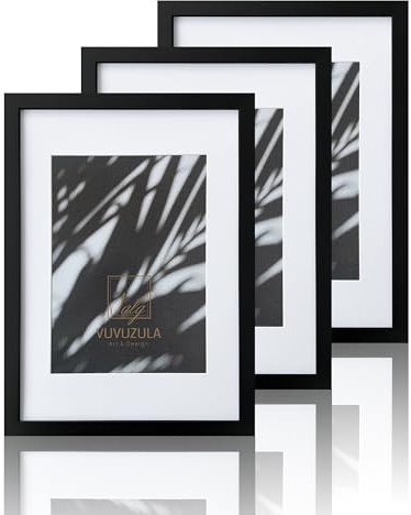 VUVUZULA A3 Frame Black Photo Frame A3 Picture Frames A3 Black Frame with Mount for A4 Print Set of 3 with Perspex Glass