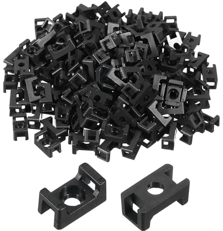 sourcing map 250pcs Cable Tie Base Saddle Type Mount Wire Holder, 12.7x7x5.7mm Wire Clips Organizer Holders Clamps for Electronic Wires Organized, Black 0.13 Dia