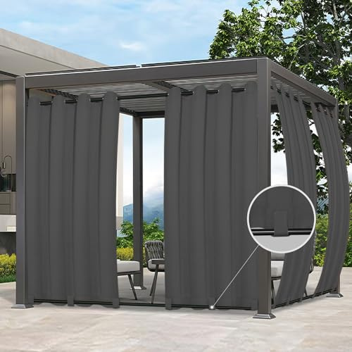 Easy-Going Outdoor-Vorhänge, wasserdicht, Winddicht, wetterfest, für Terrasse, Cabana, Veranda, Pergola und Pavillon, mit Ösen Oben und Laschen unten, 2 Paneele, 137,2 x 243,8 cm, Grau