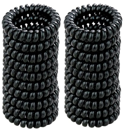Spiral Hair Ties 20 Pieces Waterproof No Crease Coil Traceless Phone Cord Hair Ties No Damage Hair Scrunchies Ponytail Holders Plastic Elastics Hair Bands for Woman (Black)