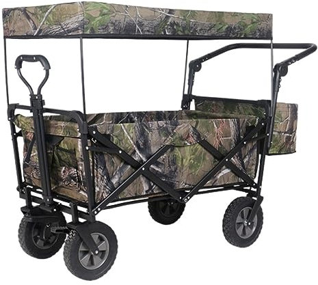 CRBUDY Campingtrolley, zusammenklappbarer Gartentrolley, mit Dach, Rädern, Bremse, Transportwagen aus Metall und Stahl für Garten, Camping, Transport im Freien (H)