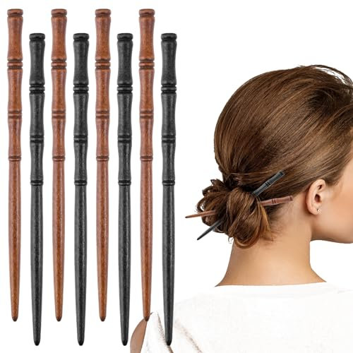 Gjinxi Retro Wooden Hair Holz Haarstäbchen 8 Stück Haarnadel Handarbeit, Bambus Form Chinesische Damen Haar Stäbchen Holz Haarnadel Bambusknoten Haarschmuck Haarklammern für Frauen(2 Farben)