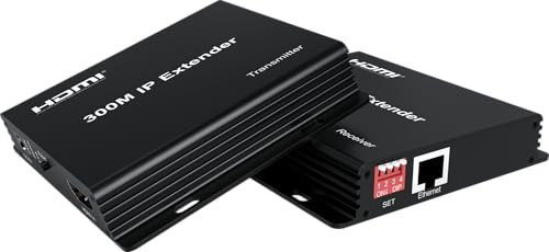 300M IP HDMI KVM Extende,HDMI Extender over IP Rj45 Cat6 Ethernet Cable 1080P HDMI KVM Extender Muitlpoint Connect Network Switch Support Mouse Keyboard for PC DVR TV (300M IP Extender)