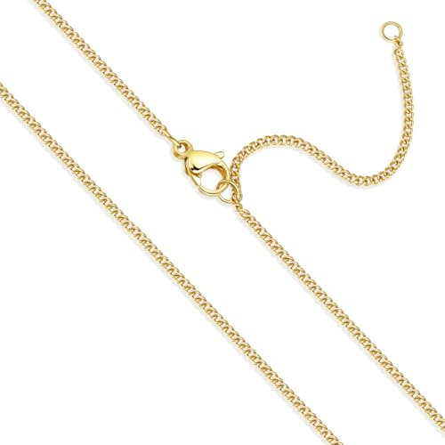 Goldkette Damen Ohne Anhänger goldene kette damen Breite 1,5mm Silberkette 585 Vergoldet halskette damen gold 40cm 45cm dünne Feine Glod Panzerkette kette Lang Wasserfest Halskette Mädchen (40+5)