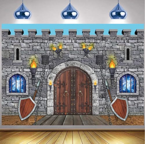Toile de fond château médiéval de 2,4 x 1,8 m, château de chevalier, décorations murales pour fête d'anniversaire sur le thème médiéval, fournitures de photographie accessoires