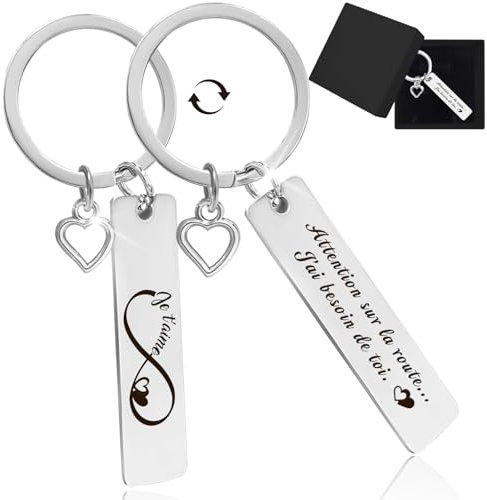 Luckeey Porte-Clés Couple Voiture - Cadeau Saint Valentin pour Homme et Femme, Moto, Papa, Copain, Mari, Fils - Original et Utile - Attention Sur La Route
