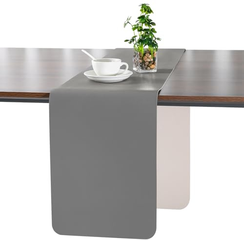 Myir JUN Tischläufer Outdoor Tischläufer Modern doppelseitig Kunstleder | Abwaschbar wasserdicht rutschfest für Geburtstag Urlaub Party und zur Dekoration verwendbar 40 X 140 cm(Grau Beige)