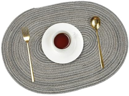 4 tovagliette intrecciate, ovali, antiscivolo, su entrambi i lati, in tessuto resistente al calore, per sala da pranzo, cucina, matrimonio, feste, 50 x 35 cm, grigio