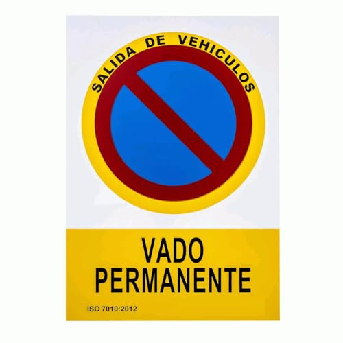 TECHZOCO Señal Vado Permanente, Cartel informativo Vado, Placa Vado pared, Certificado ISO 7010:2012 | 0,5 mm Grosor | 30 cm Alto x 20 cm Ancho, Aluminio