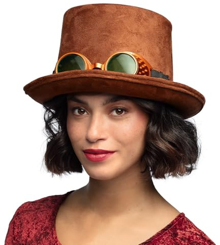Boland 54577 - Cappello steampunk con occhiali, copricapo per adulti, festival, carnevale, festa in maschera