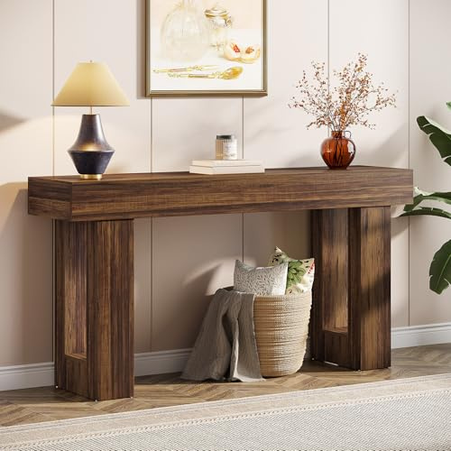 Tribesigns 63-Inch Long Console Table, MDF Wood Grain Rectangular Sofa Table Behind The Couch, Farmhouse Entryway Table for Entrance, Hallway, Living Room (Rustic Brown)