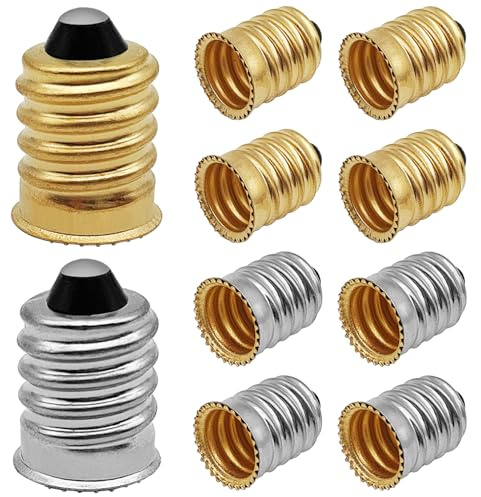 XYQMLY 10 Pack E14 to E12 Adapter Converter, E14 to E12 Lamp Base Adapter, Light Converter Socket Bulb Adapter, European Base to US Standard Candelabra Light Socket Reducer, Gold and Silver