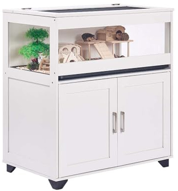 unipaws Hedgehog Cage with Storage Cabinet, Hamster Cage for Rat and Guinea Pigs, Clear Transparent PVC Visual Small Animal Cage with Tray, Hamster Enclosure, White