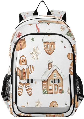 OWFKAY Zaino scolastico per bambini, zaino da viaggio, alla moda, per ragazze e ragazzi, acquerello pan di zenzero, Pan di zenzero ad acquerello, Taglia unica