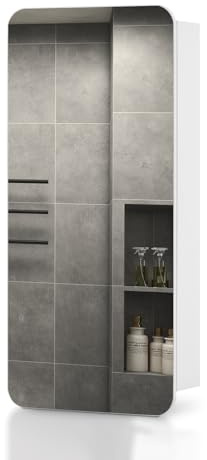 TUKAILAi 45x90cm Tall Bathroom Mirror Cabinet Wall Mounted with 3 Shelves | 3 storage shelves, detachable 3x magnifying mirror, round corner design, wall mounted, bathroom, washroom, space-saving