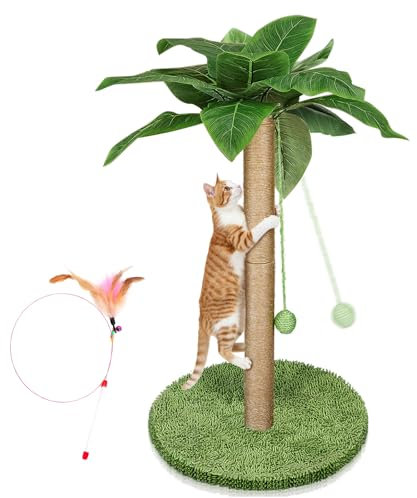 Eukue Kratzbaum Großer, Katzenkratzbaum 85 cm mit Künstliche Blätter, Kratzbaum Kratzstamm mit Sisalseil und Stabiler Bodenplatte, Großer Innenkratzbaum für Kätzchen und Erwachsene Katzen
