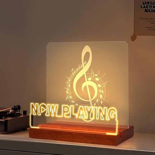 OkiyiD Now Playing Vinyl Record Stand, Beleuchteter Schallplattenständer Display Dekor, LED-Holzsockel mit weichen warmweißen Lichtern,Vinyl Album Lagerung Geschenke für Musikliebhaber Raumdekoration