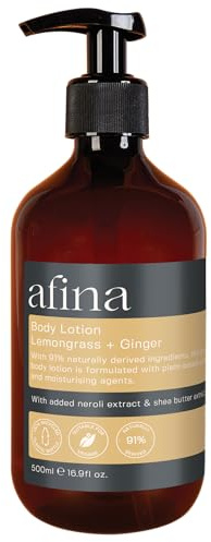 Afina Lemongrass & Ginger Luxury Body Lotion - 500ml Body Lotion Bottle - Lemon, Bergamot & Ginger Notes with a Deep Base of Musk, Cedarwood & Heliotrope - Vegan Friendly Hand Cream - UK Produced