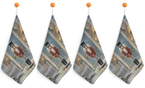 Lot de 4 torchons de cuisine vintage casse-noisette super doux avec boucle de suspension - Chiffon de nettoyage en microfibre absorbant - Séchage rapide - Torchons de vaisselle décoratifs