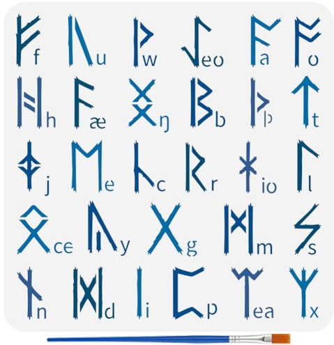 FINGERINSPIRE Wikinger Alphabet Schablone Zum Malen Mit Pinsel 30x30cm Wiederverwendbar Runen Alphabet Englische Malschablone Zum Malen An Wänden Holzmöbeln DIY Heimdekoration