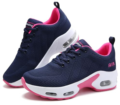 Mioceko Zapatillas Deportivas Mujer Soporte Arco Amortiguación Malla Transpirable Total Caminar y Estilo Casual Sneakers Suela Resistente Al Deslizamiento Azul Marino 35 EU