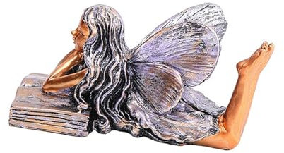 Gcljlmy Engel Statue Dekorative Figurine Tisch Kreative Mittelpunkt Desktop Ornament Skulptur (Liegender Lesender Engel)