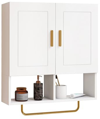 Edospaen Wall Mounted Bathroom Storage Cabinet Medicine Cabinet with Adjustable Shelves & Towel Bar for Bathroom, Laundry Room, Bedroom, Enterway