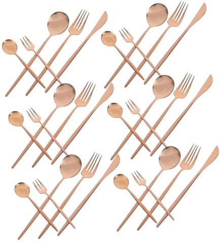 VILLFUL 30 Pièces Couverts Acier Inoxydable Service de Table Or Rose pour Dîner Western Couteaux Fourchettes et Cuillères Ustensiles Élégants et Faciles à Entretenir
